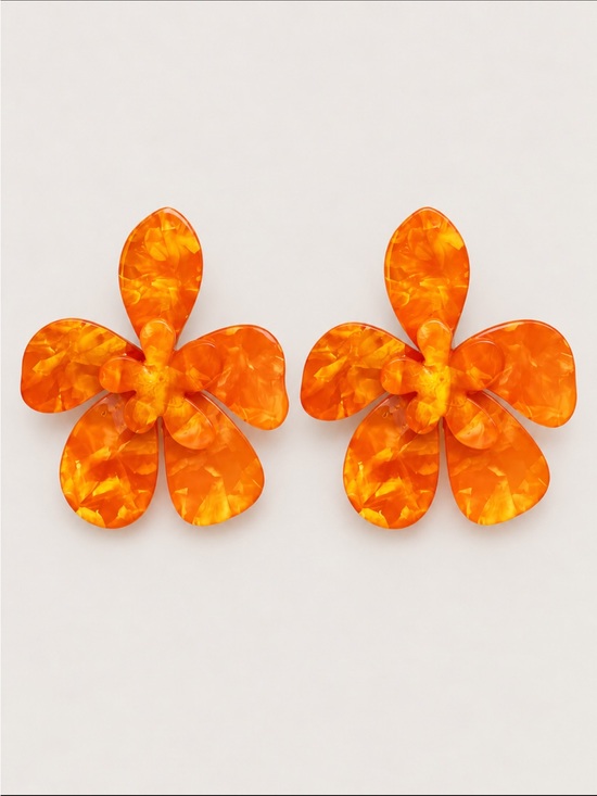 Zara Jewelry - New! Coastal Tropical Orange Flower Statement Earrings NWOT (3029)